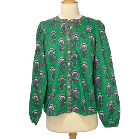 Boden NWT Green Savannah Blouse Floral Button Up 100% Cotton Size 0 US / 4 UK - Picture 1 of 13